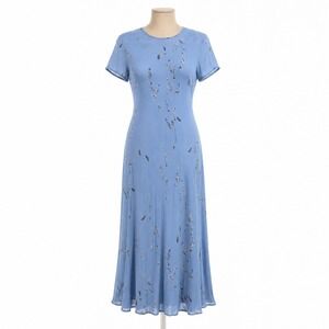 Vintage Y2K 100% Silk Floral Maxi Dress Size 4 Blue Fairy Classic 90s Minimalist